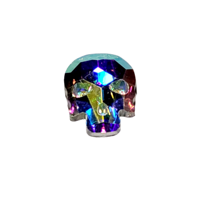 Aurora Flatback Crystal AB Skull Glue On Aurora Skull - close up Crystal AB