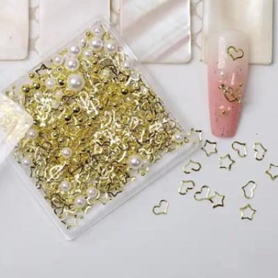 Metal Nail Art Gold Pearl Hearts Stars