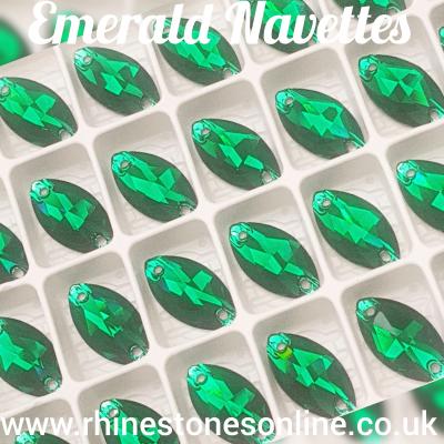 Preciosa Navette photograph by Rhinestones Online Emerald sew on Preciosa Navette photograph Emerald sew on discontinued