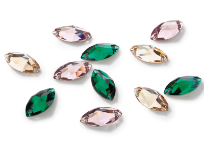 10 x PRECIOSA Crystal Sew-on Rhinestones/Diamantes/Jewels 10 x 5mm Navettes. 